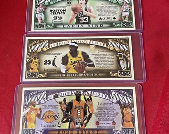Lot of 3 NBA Novelty 1 million dollar bills each with 1 gr 999 silver