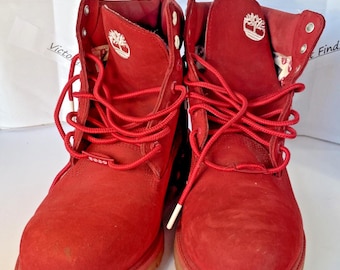 Used Timberland 6-Inch Ruby Red Waterproof Boots Size 11