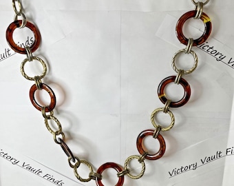 Vintage Chain link Statement Necklace Pendant style wrapped belt 60's vibe