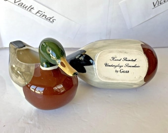 2 Vintage Goss Mallard Duck Hand Painted Underglaze Porcelain Figurine MCM