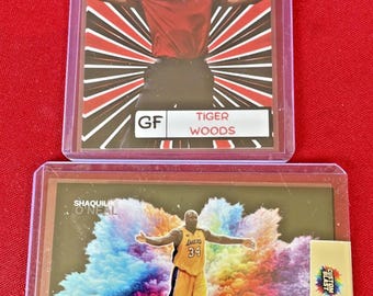 lot of 2 Fan Art cards Shaquille O'neal lakers Tiger Woods