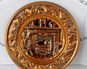 Vintage Coppercraft Guild Colonial Fireplace Copper Wall Hanging Plate 10.5 inch