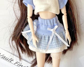 1/6 BJD Anime Doll Mechanical Jointed Custom Comic Face Blue Plaid outfit