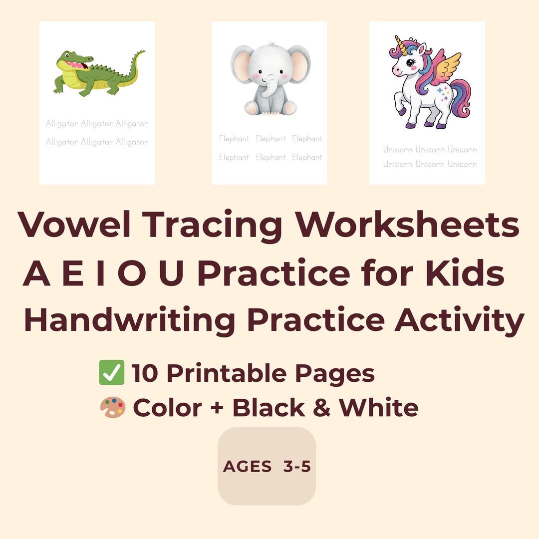 Vowel Tracing Worksheets Printable, Letter Tracing AEIOU, Preschool ...