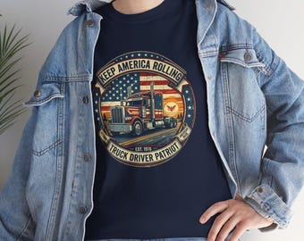 Maglietta "Keep America Rolling Truck Driver Pride" / Distintivo con bandiera americana per camionisti