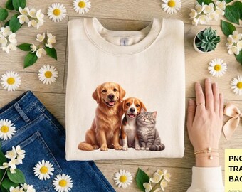 Cute Dog and Cat PNG, Beagle Illustration, Pet Lovers Gift, Nursery Animal Decor, Digital Clipart for Sublimation, Furry Friends Graphic