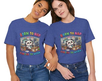 Divertente panda da ufficio PNG, Nato per dormire ma costretto a lavorare Download digitale, Design di una maglietta con un simpatico panda, Clipart per sublimazione DTG con umorismo aziendale