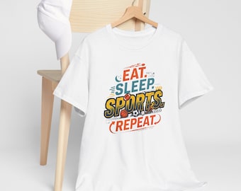 Eat Sleep Sports Repeat PNG, Retro Sports T-Shirt Design, Sublimation Graphic, Vintage Sports Fan Clipart, Digital Download Clip Art