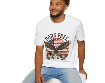 Maglietta con aquila e bandiera americana "Born Free" / Patriottica dal 1776