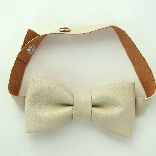 Ivory Bow Tie with Vintage Washing Faux Leather for Toddlers and Boys