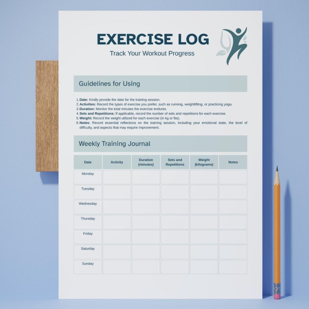 Exercise Log Printable | Workout Tracker & Fitness Progress Log | Gym ...