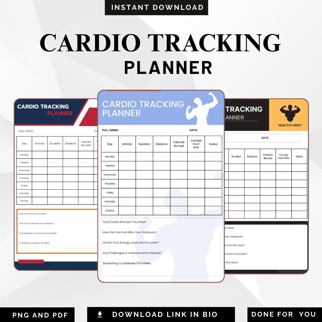 Cardio Tracking Planner Printable | Running Cycling & Cardio Log ...
