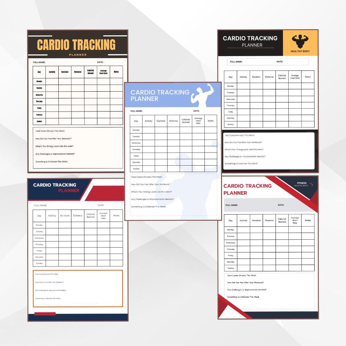 Cardio Tracking Planner Printable | Running Cycling & Cardio Log ...