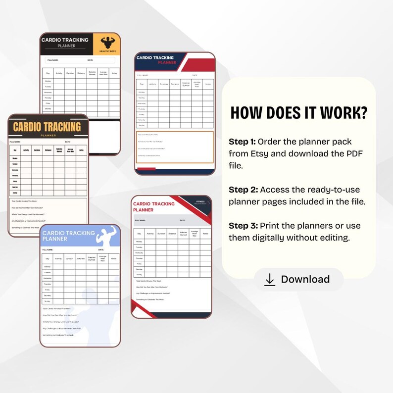 Cardio Tracking Planner Printable | Running Cycling & Cardio Log ...
