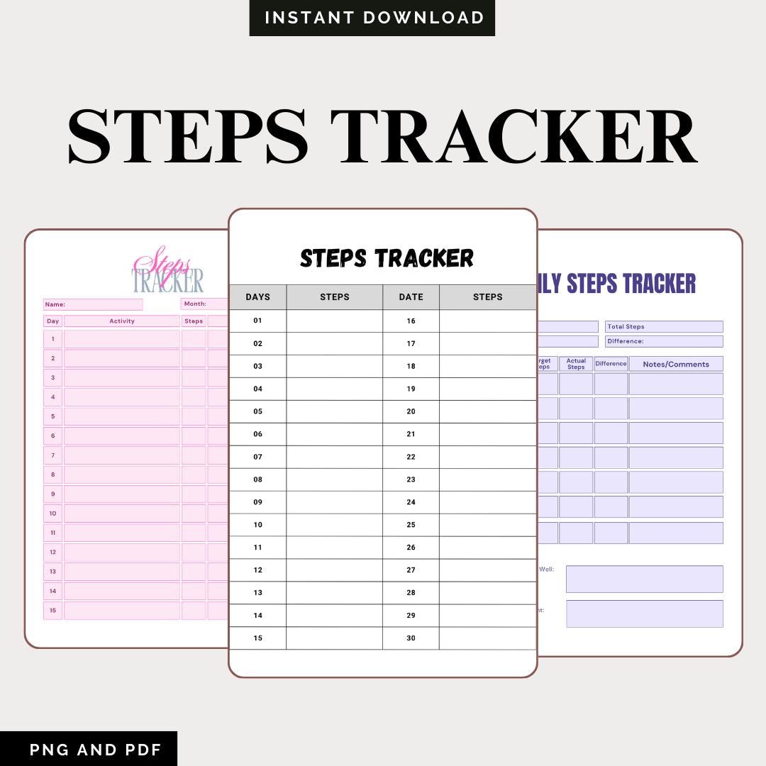 Steps Tracker Printable | Daily Step Count Log & Walking Tracker ...