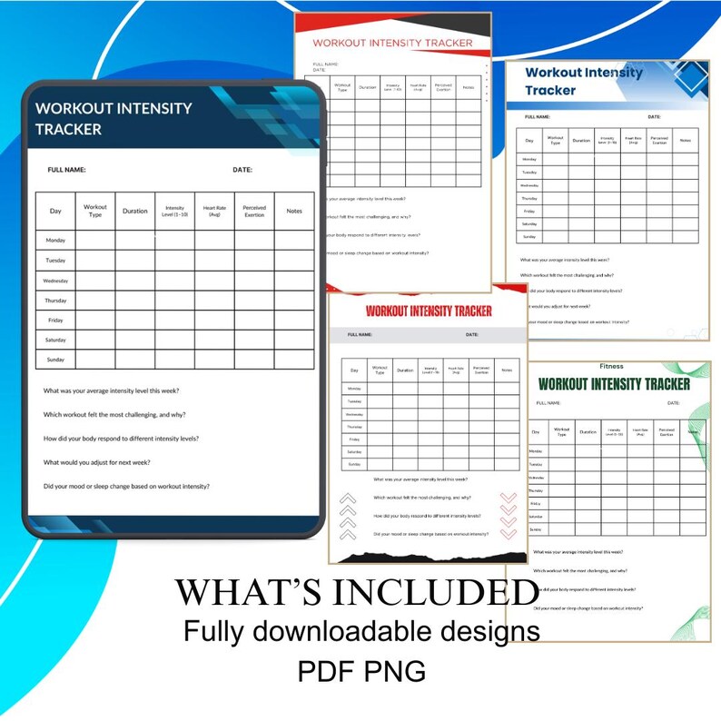 Workout Intensity Tracker Printable | Fitness Progress & Training Log ...
