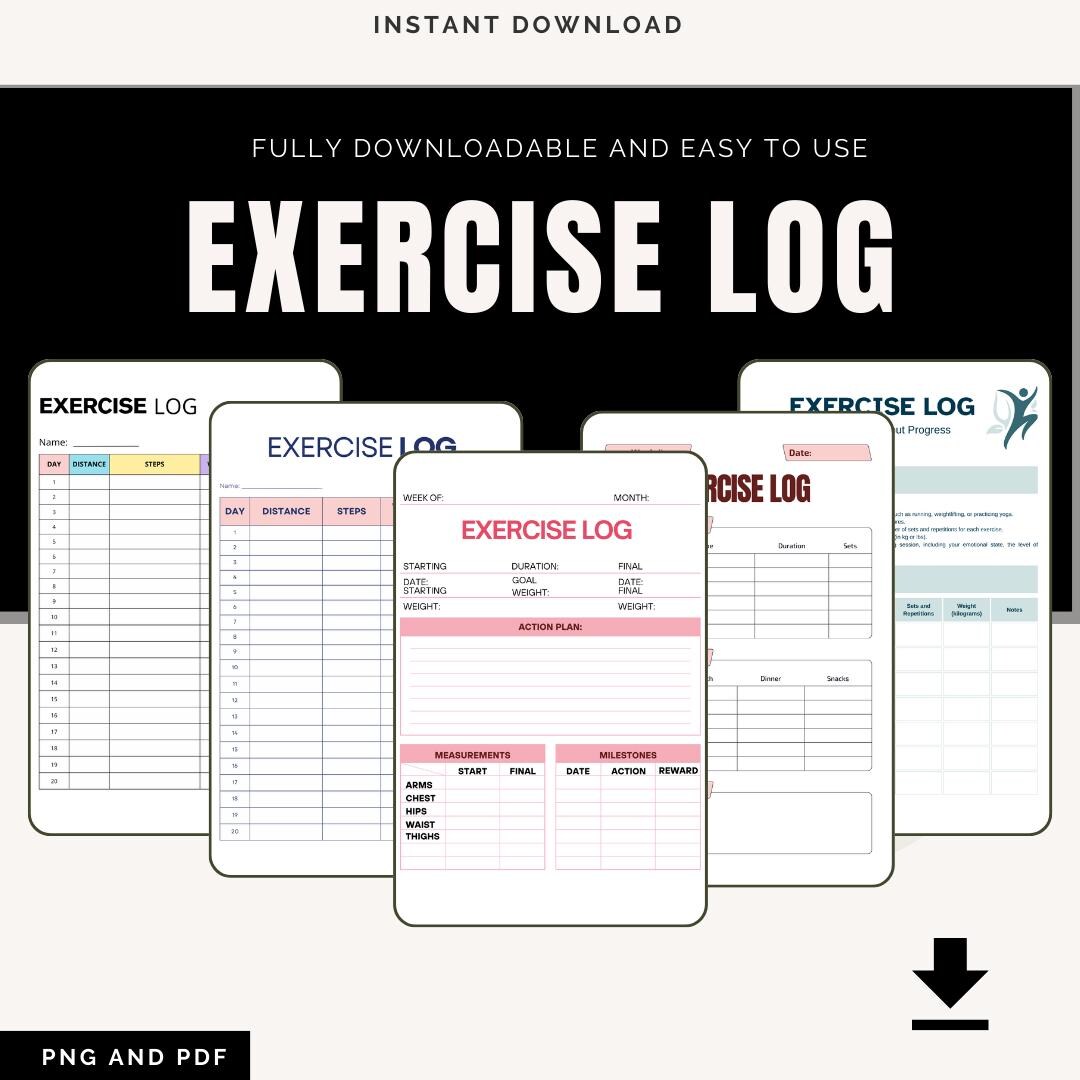 Exercise Log Printable | Workout Tracker & Fitness Progress Log | Gym ...