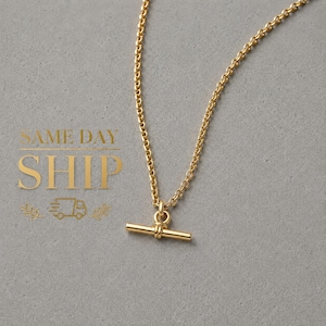 Gold T-Bar Necklace, Simple Toggle Pendant, Minimalist Necklace, Everyday Luxury Jewelry, Birthday Gift Her, Classic Gold Chain Necklace