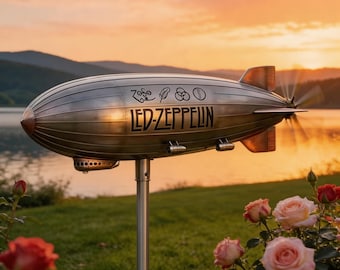 Led Zeppelin Blimp Wind Spinner, Airship windmill ornament, Vintage Metal Airship Garden Decor, Rock Music Fan Collectible, Birthday Gift