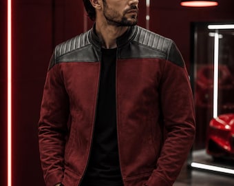 Chaqueta futurista de ante rojo hecha a mano / Abrigo de cosplay de la generación / Disfraz de ciencia ficción