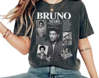 Bruno Mars PNG, diseño gráfico de música vintage, camiseta de fan del cantante pop, descarga digital, archivo para impresión de camisetas