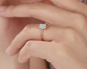 Anillo de compromiso de moissanita, talla cuadrada de 2 quilates, engaste de cuatro puntas, color D, claridad VVS1, plata de ley 925, un regalo para ella.