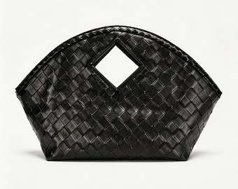 Black Woven Tote Bag, Large Capacity Handwoven Basket Handbag, Luxury Top Handle Purse