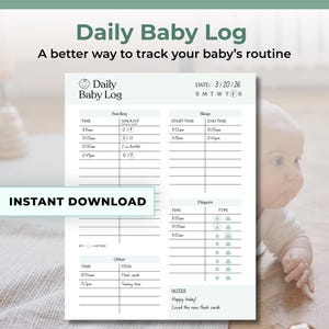 Newborn Daily Log Tracker | Baby Feeding, Sleep & Diaper Chart Printable | New Mom Tracker (Instant Download)