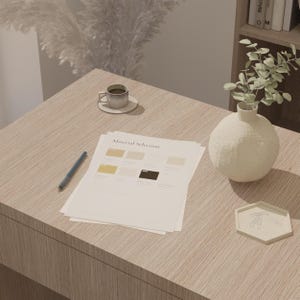 Plantilla de tablero de materiales de diseño de interiores · Editable en Canva · Descarga instantánea