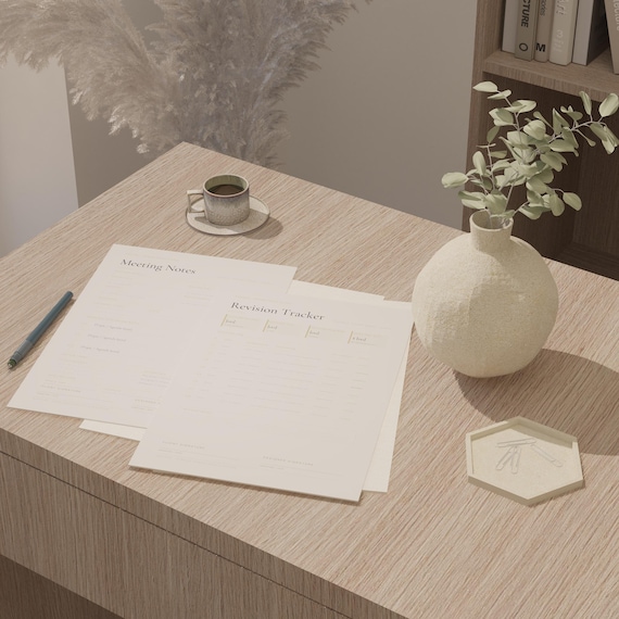 Interior Design Meeting Notes & Revision Tracker Bundle · Canva Templates · Instant Download