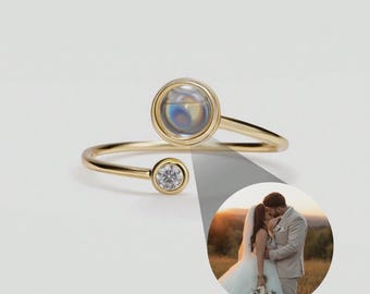 Personalized Photo Projection Ring • Keepsake Jewelry with Inside Image • Adjustable Silver or Gold • Wedding, Mother's Day, or Anniversary Gift