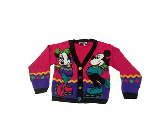 Vintage Y2K Disney Mickey Minnie Maus Rollschuh-Strickjacke Rosa Kinder