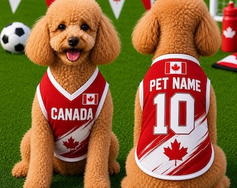 Benutzerdefinierte Kanada Hunde Trikot, Haustier Fußball Fußball Shirt, Team Canada Hund Katze Bekleidung, große Hunde Sportbekleidung, Sport Fan Haustier Liebhaber Geschenk