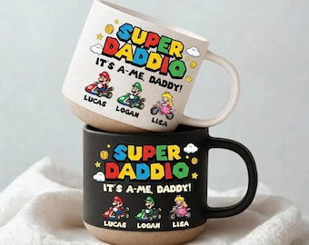 Personalized Super Daddio Mario Mug, Custom Nintendo Family Coffee Cup