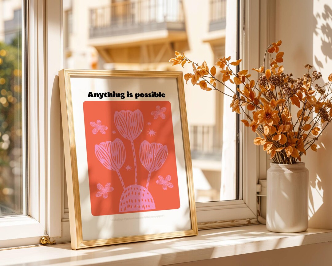 Colorful Motivational Floral Wall Art Printable Retro Quote Poster ...