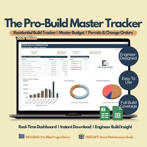 Suivi du budget de la construction et planificateur de rénovation domiciliaire - Google Sheets by Structural Engineer - Pro-Build Master Tracker