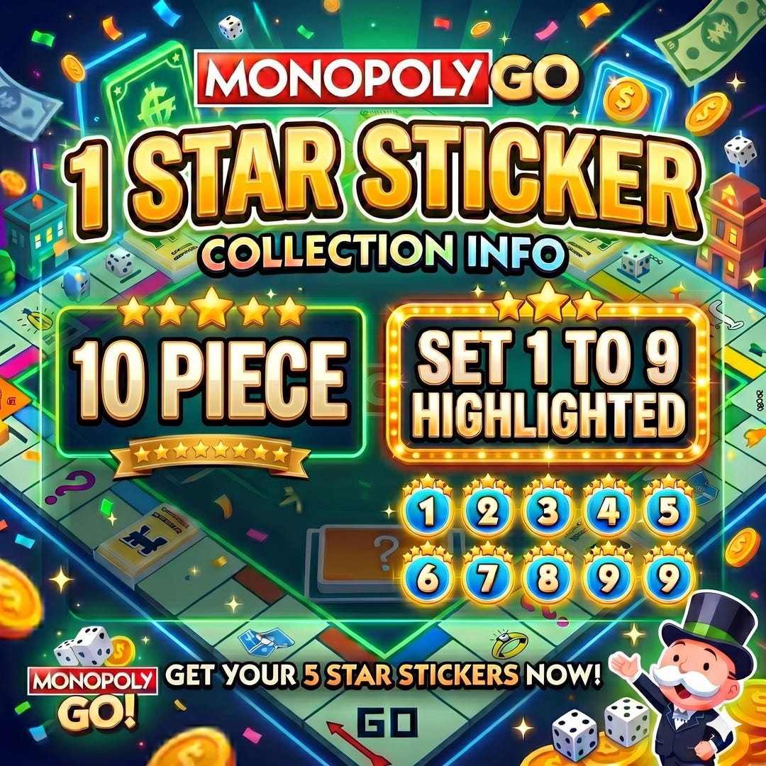 Monopoly GO 1 Star Sticker – Choose Any 10 Piece Set (digital Item) - Etsy