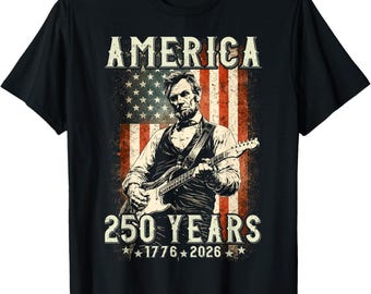 エイブラハム・リンカーン ギターTシャツ、アメリカ建国250周年記念Tシャツ、愛国的なロッカー風グラフィックアパレル