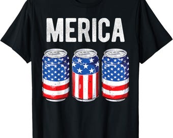 Merica USA Beer TShirt, 4th of July American Flag Shirt, Independence Day Drinking Party Tee, Patriotic Gift for Men Women Unisex