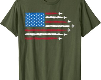 Patriotisches Kampfjet-T-Shirt, Luftfahrt-T-Shirt der amerikanischen Flagge, Pilotengeschenk zum Unabhängigkeitstag