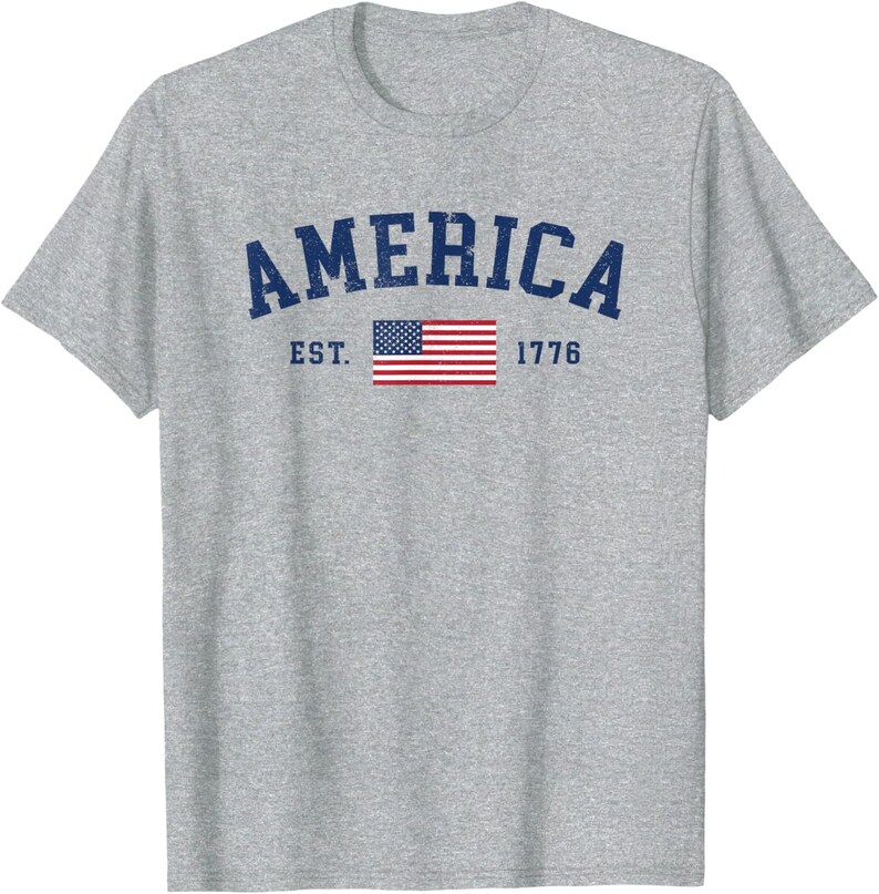 Klassisk amerikansk flagga-t-shirt, patriotisk USA-t-shirt, självständighetsdagen-kläder bild 1