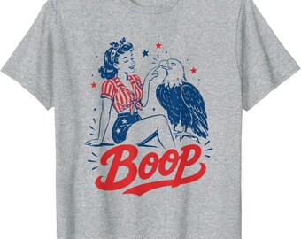 Boop Vintage USA Girl and Eagle T-Shirt Funny Patriotic Retro Art Tee Patriotic 4th of July Shirts American Pride Unisex Graphic Tops