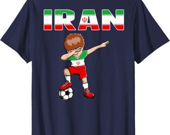 Dabbing Soccer Boy Iran Shirt, Iranian Football Jersey, Iran Soccer Fans Gift, Retro Sports Tee, Cute Boy Football Apparel, Kids Jersey