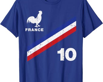 France Soccer T-Shirt Rooster Number 10 Flag Tee French Football Supporter Shirt Men Women Kids Boys Unisex Graphic France Pride Tops