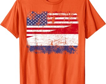 Dutch Roots American Flag T-Shirt Netherlands USA Heritage Shirt Half Dutch American Tee Netherlands Pride Clothing Unisex Graphic Tops