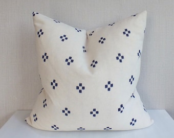 White Indigo Dot Block Print Mudcloth DOT HAND BLOCKED PILLOW 14 x 24 with