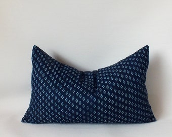 Hmong Pillow case Ethnic Cushion cover Navy Blue Linen Pillow Cover Decorative
