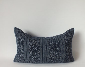 Indigo Batik Blue Hmong Pillow Cover cushion ethnic textile Throw pillows Decorative Lumbar Pillows Sofa Living room Home decor couch Accent