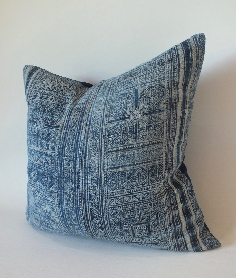 Blue cushion cover Hmong Throw Pillow Indigo Cushion Case decorative Accent ethnic Hmong fabric cushions cover Frazada cushions Batik Hemp