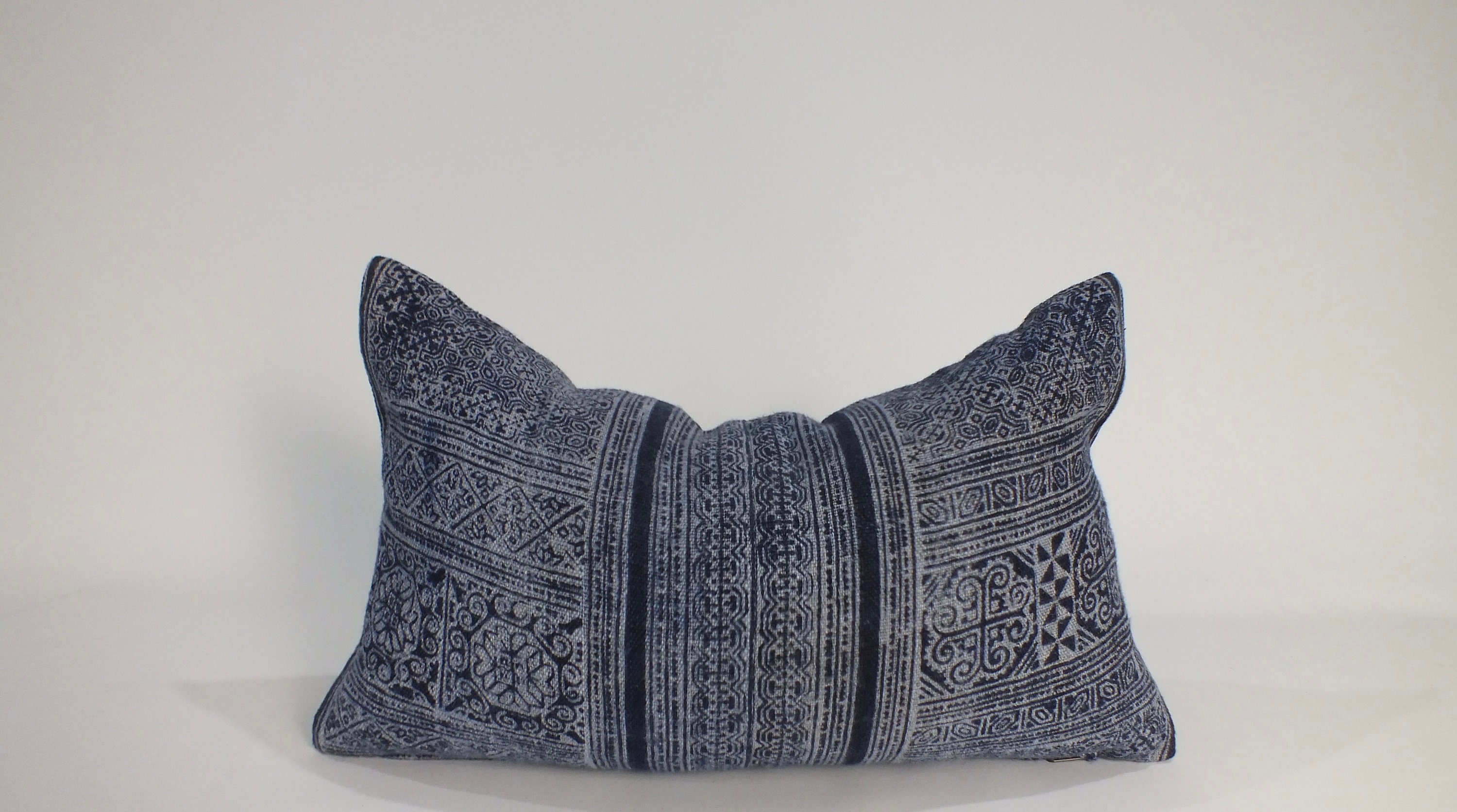 Grey Bolster Pillow Indigo Batik Cushion Cover Throw Pillow Hmong